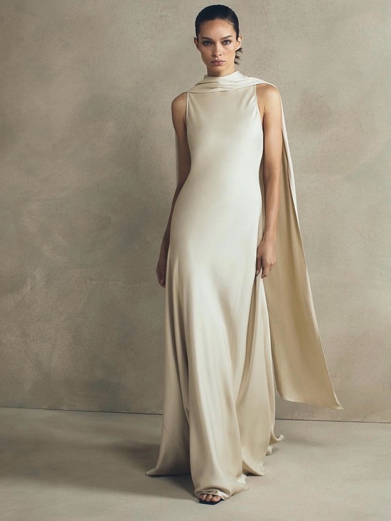 Reiss Dresses & Skirts - Reiss Fae Satin Cape Maxi dress champagne  UK4/US0